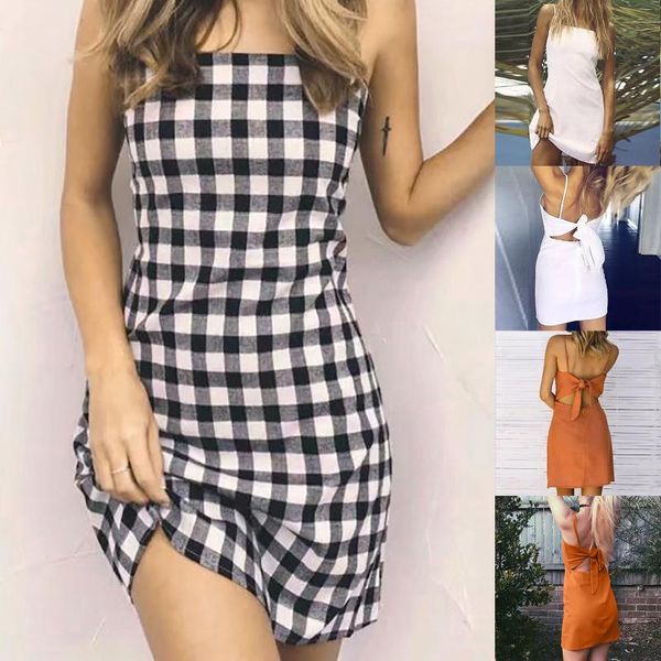

casual dresses women solid a-line bow backless suspenders sleeveless mini dress elegant spaghetti strap split ruched long vestide, Black;gray
