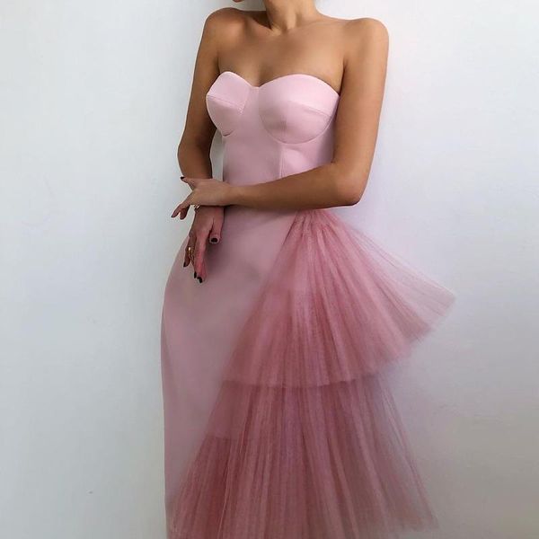 

casual dresses elegant ruffle stitching strapless dress autumn winter backless solid color mesh midi women ol style party, Black;gray