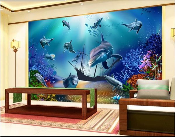 

wallpapers 3d murals wallpaper custom po mediterranean underwater world mural dolphin tv background wall papers home decor