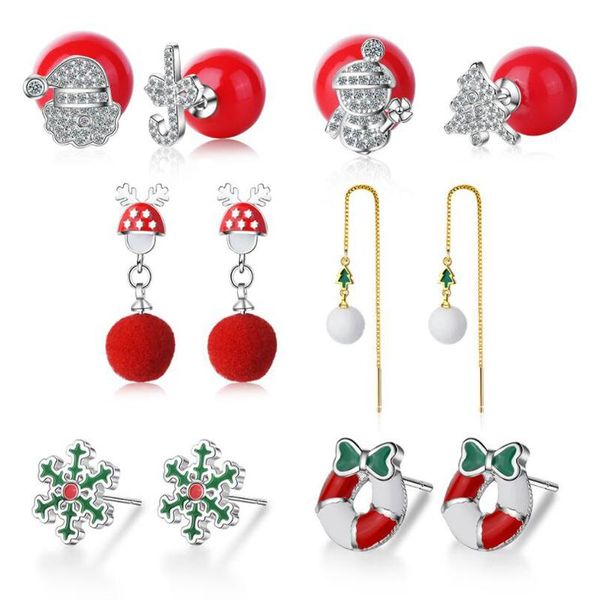 

fashion 925 sterling silver earring exquisite cz christmas tree bell snowman pearl earrings for women jewelry gifts dangle & chandelier