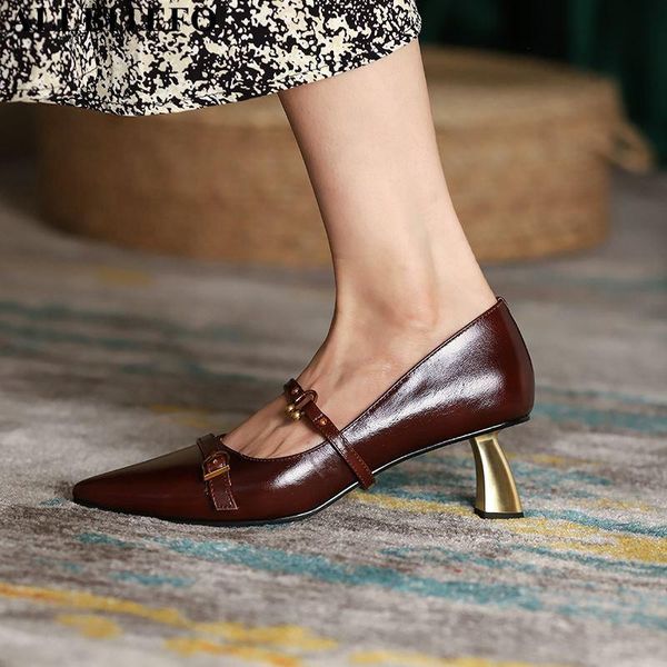 

gold heel full genuine leather high heels party shoes office ladies women dress, Black