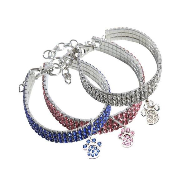

cat collars & leads pet dog crystal necklace puppy rhinestone collar elastic footprint suitable for small and medium dogs