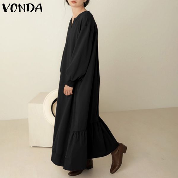 

women's blouses & shirts maxi long dress fashion elegant solid vonda autumn sundress casual v neck es ruffled split vestidos robe, White