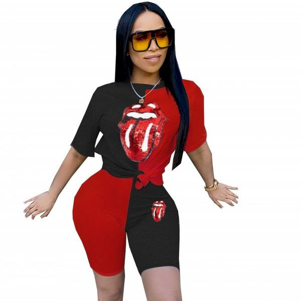 

dress plus size sequined lip 2 women tracksuit two piece set and short matching sets club outfits clothes, White