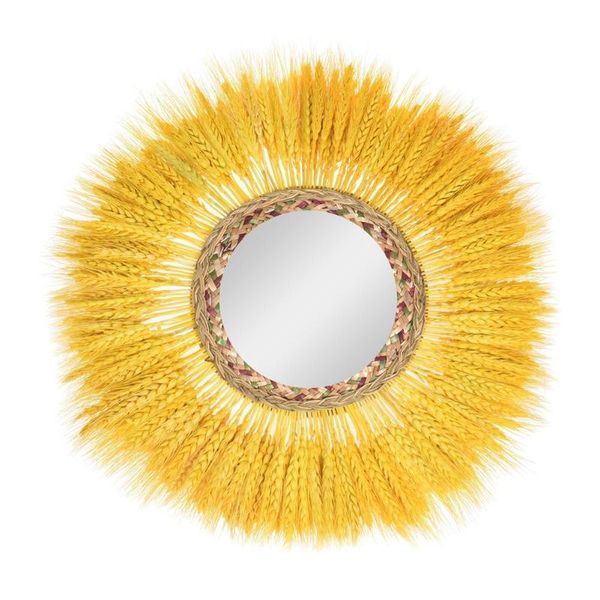 

hanging wall mirror weave wheat round makeup with fringe retro decorative for bedroom living room art decoration mirrors