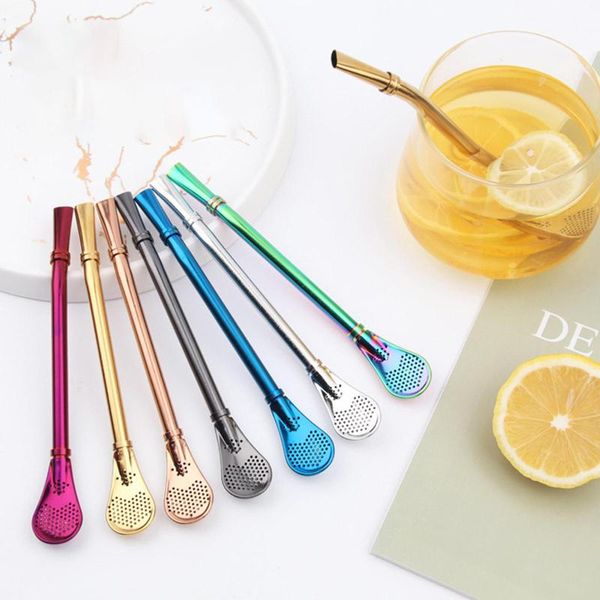 

drinking straws straw spoon yerba mate tea filter stainless steel bombilla gourd reusable tools bar accessory for kitchen