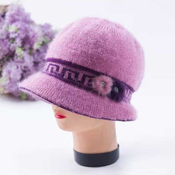 

autumn and winter middle-aged elderly mother's hat knitted wool windproof warm thickened psh cotton female, Blue;gray