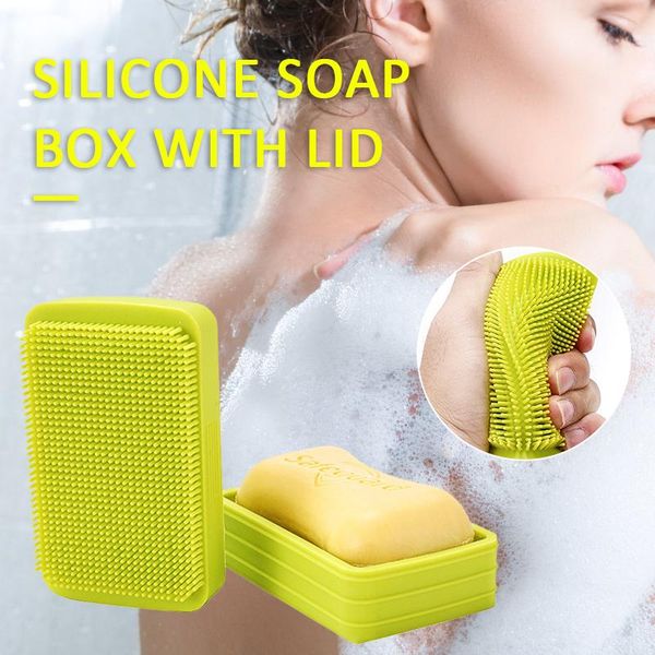 

household portable soap dishes container with shower brush creative bath double-sided multifunctional silicone