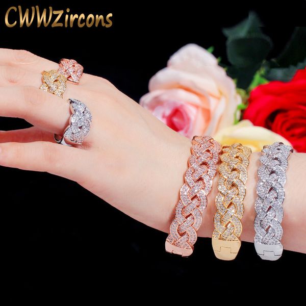 

jewelry sets cwwzircons luxury big african cz bangle bracelet ring fashion dubai gold silver plated for women party wedding t373, Black