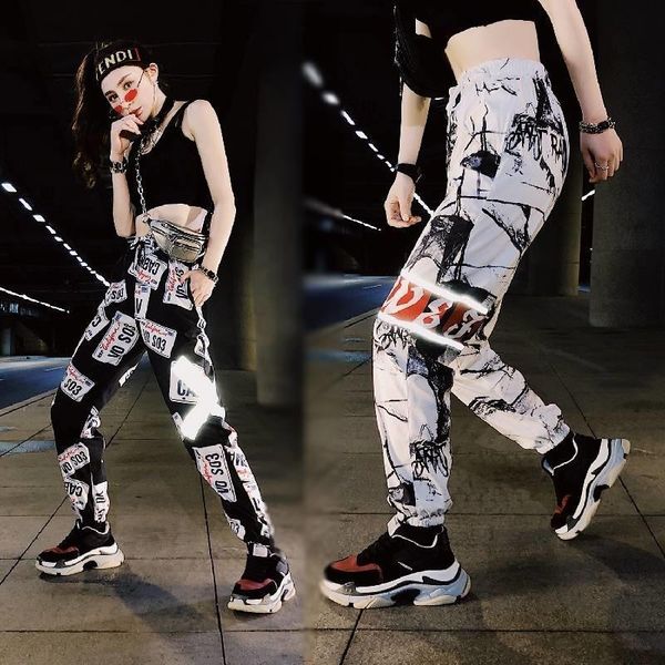 

women's pants & capris fashion pencil high waist women slim casual trousers female pantalones mujer cool hip hop 2021 reflective, Black;white