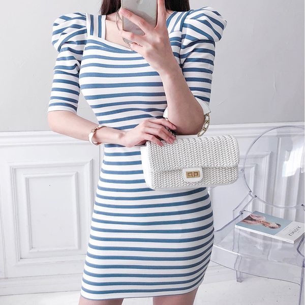 

arrival fashion elegant female summer sea striped young temperament cool pencil dress, Black;gray