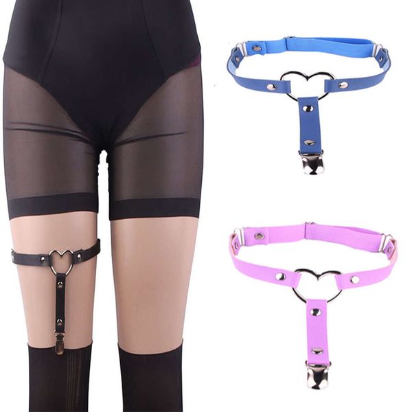 

sock clip + punk style leather thigh ring garter, Black;white