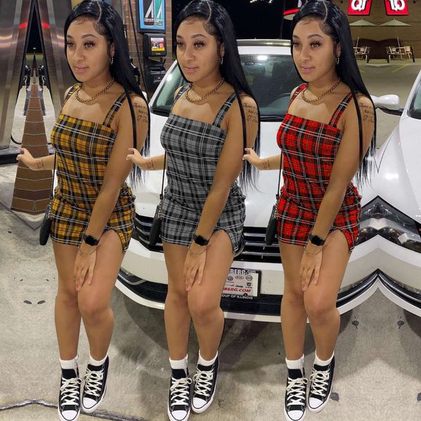 

xr2161 women's summer casual fashion plaid dress, Black;gray