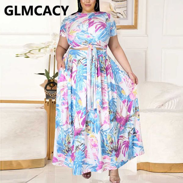 

plus size two piece dress suits short sleeve & maxi skirt set 210702, White