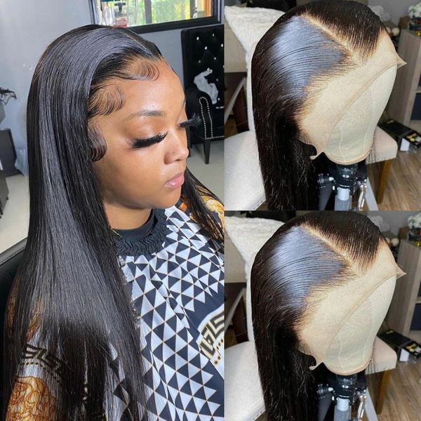 

lace wigs brazilian straight 30 inch 13x6 transparent front wig human hair bone closure frontal for women, Black;brown