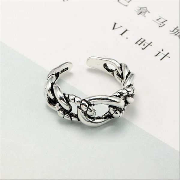 

cluster rings yikuf88 925 sterling silver weeding ring jewlelry luxury vintage style wire rope opening ringen fine jewelry for women, Golden;silver