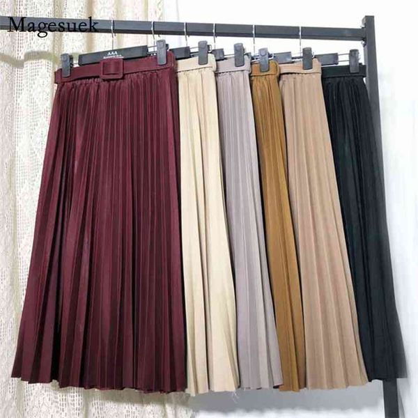 

fashion spring solid maxi skirts women casual pleated with belt a-line high waist mujer faldas 9 colors 12170 210512, Black