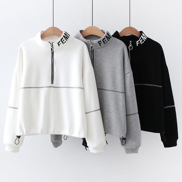 

women's hoodies & sweatshirts 2021 winter sweatshirt zipper preppy girls fall casual stand collar printed letters big solid color wome, Black