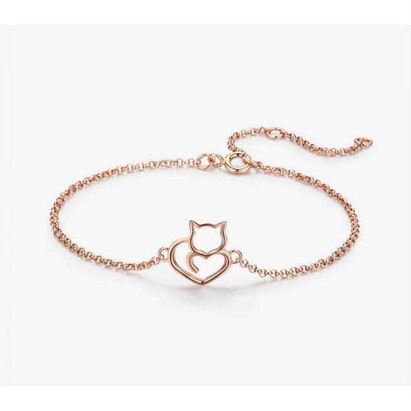 

cute cat bracelet plated rose gold sterling metal s925 women's jewelry link, chain, Black
