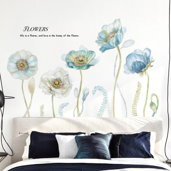 

wall stickers romantic blue flower warm sticker self-adhesive bedroom living room decoration house sofa background