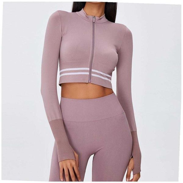 

2020 yoga sports coat female polyamide stretch zipper, Gray