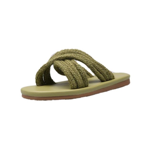 

slippers women 2021 summer outdoor flat with rope strap slides ladies shoes, Black