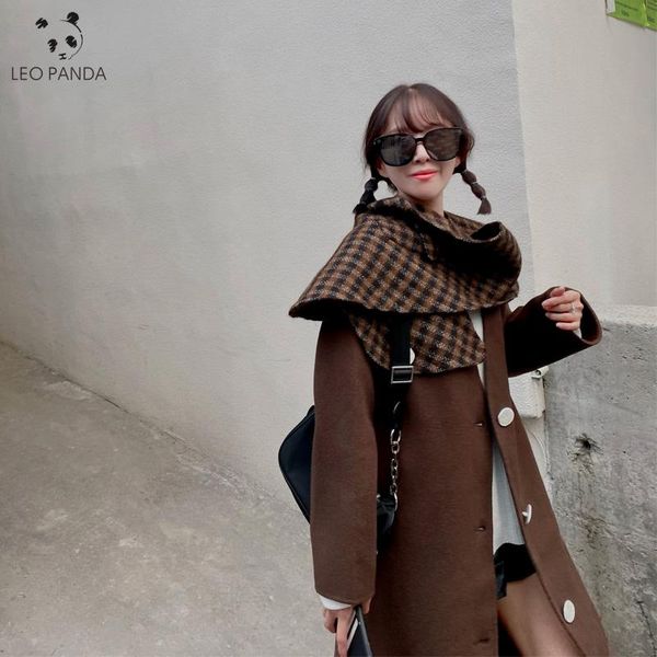 

women's wool & blends coat 2021 winter sheepskin warm plaid neckerchief brown woolen ladies hight quality long plush fur female, Black
