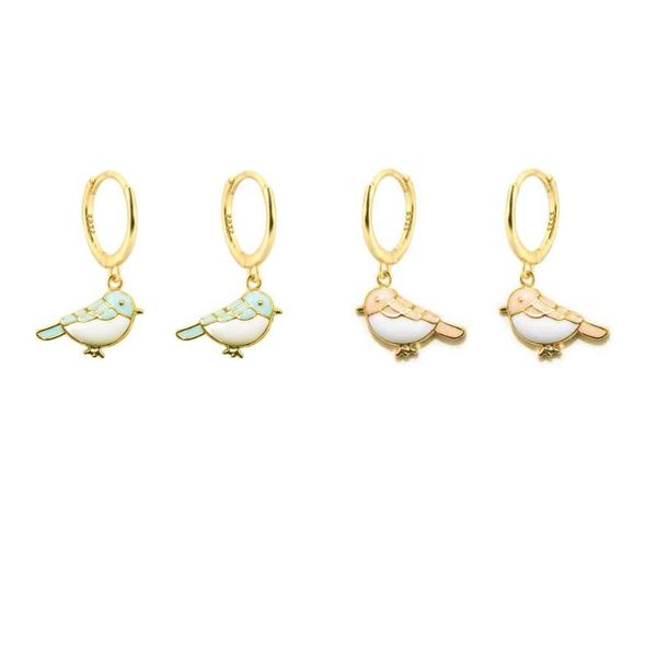 

hoop & huggie colorful animal enamel little bird pendant drop earrings spring summer cute jewelry earring for women minimalism brincos, Golden;silver