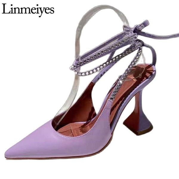 

designer women pointy toe high heels shoes real cow leather ankle crystal strap fashion party runway pumps dress, Black