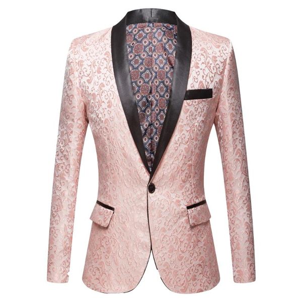 

men's suits & blazers pink royal burgundy floral jacquard tuxedos shawl lapel men wedding groom prom slim fit tuxedo party dinner, White;black