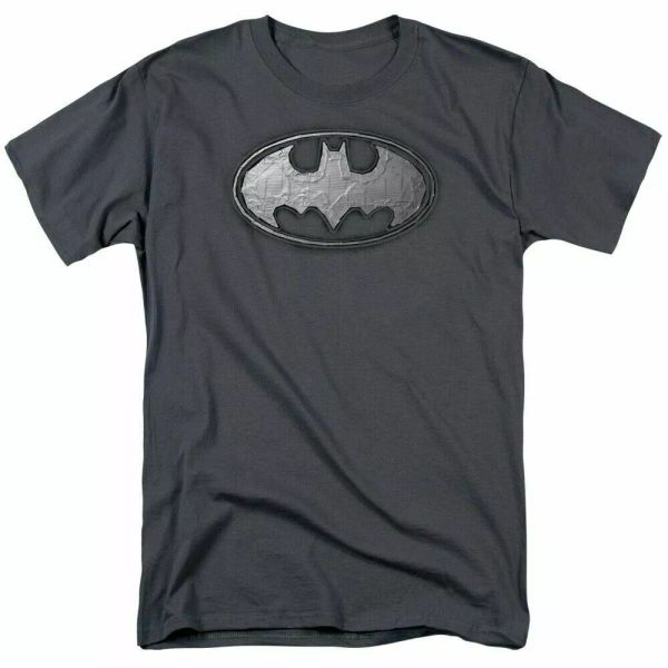 

DC Batman Duct Tape Logo T Shirt Mens Licensed DC Comics Tee Charcoal, White;black