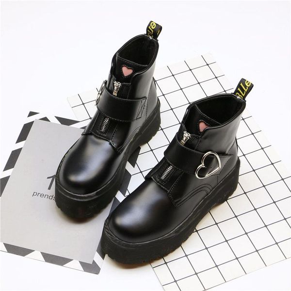 

boots yeddamavis boot women's spring and autumn motorcycle fashion wild round head thick bottom wedge casual women, Black