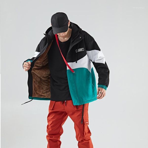

men's jackets winter fleece jacket men 2021 fashion patchwork hooded warm loose corduroy coat street wear for, Black;brown