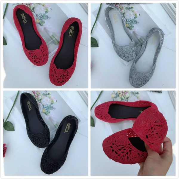 

women's summer sandals rose hollowed out bird's nest breathable flat shoes lady jelly beach single soft shw057, Black