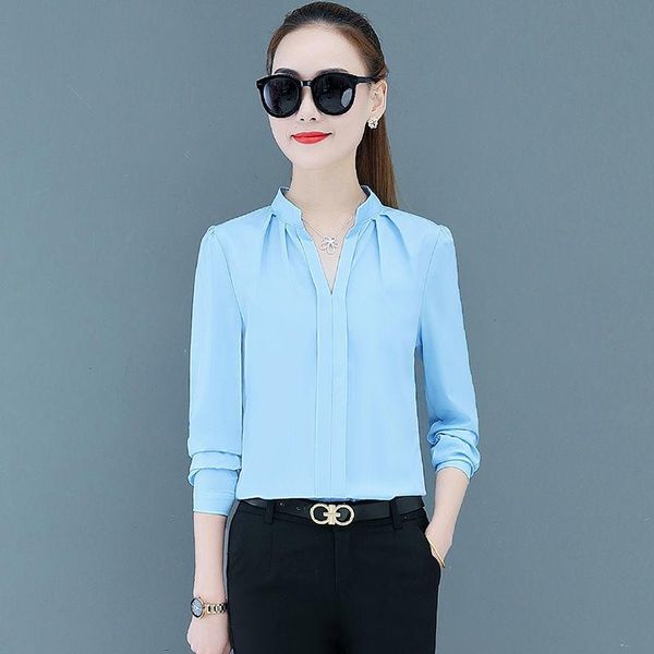 

women's blouses & shirts autumn women chiffon office lady blouse korean fashion long sleeve pink vintage ladies blusas de mujer, White