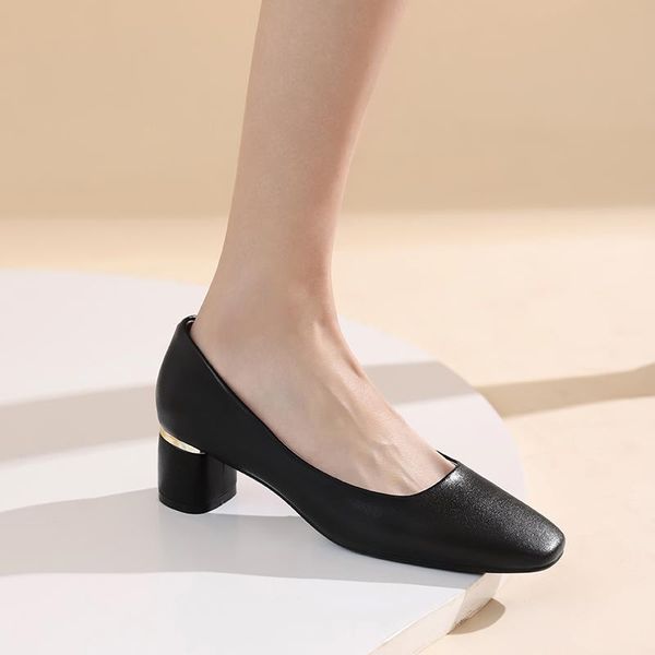 

dress shoes qzyerai spring women heels pumps european style leather cowhide party wedding professional office high, Black