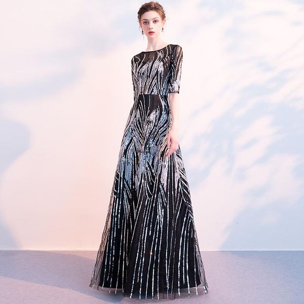 

black exquisite sequins trim prom dresses office lady elegant o-neck formal party dress vintage floor-length banquet gown ethnic clothing, Red