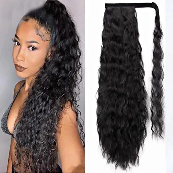 

synthetic wigs xnaira women's ponytail long wavy hair clip in pony tail wrap around black blonde heat resistant fiber