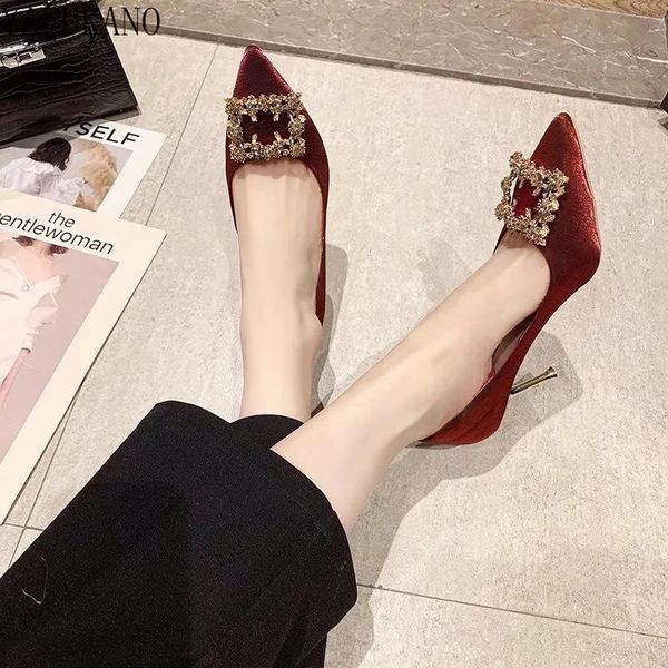 

dress shoes 8cm thin heels high rhinestone square buckle pointed toe shallow mouth single work party wedding women pumps, Black
