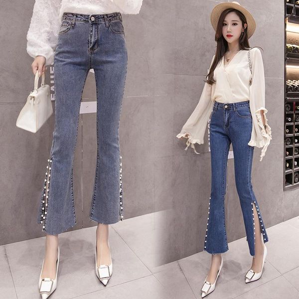 

women's jeans women autumn spring embroiderde flare pants ankle length female zipper fashion comfortable denim long pantszx956, Blue