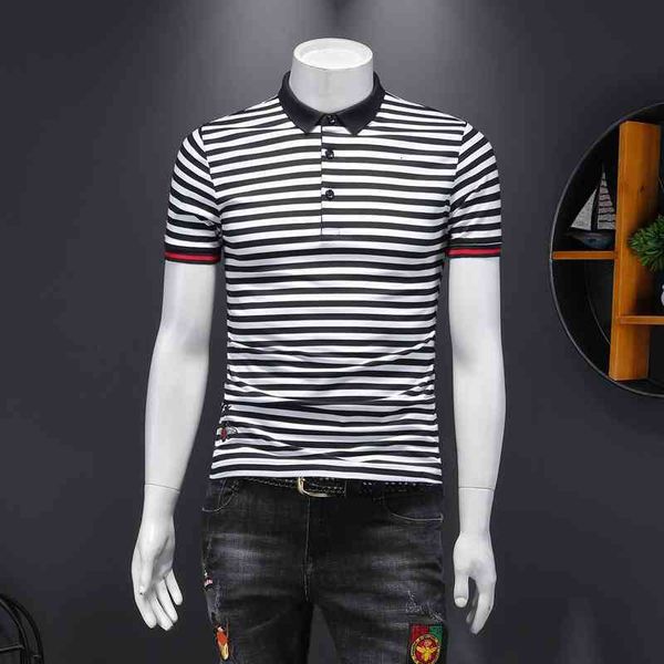 

men's polos great striped polo summer cotton brand designer short sleeve shirt plus size 4xl 5xl e177 i7sg, White;black
