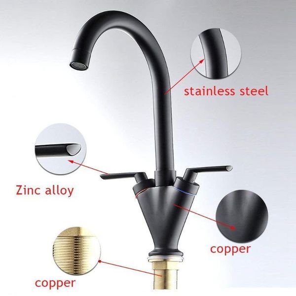 

kitchen faucets sink tap dual lever swivel spout mixer valve monobloc black