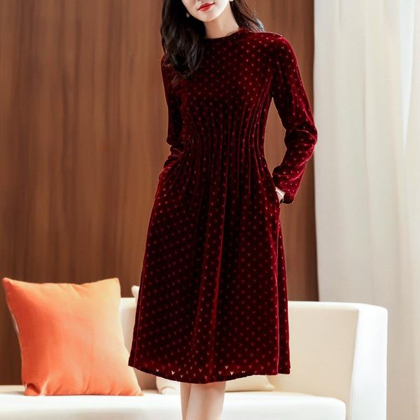 

true velvet dress fall 2021 women's small v floral flocking temperament of mulberry silk casual dresses, Black;gray