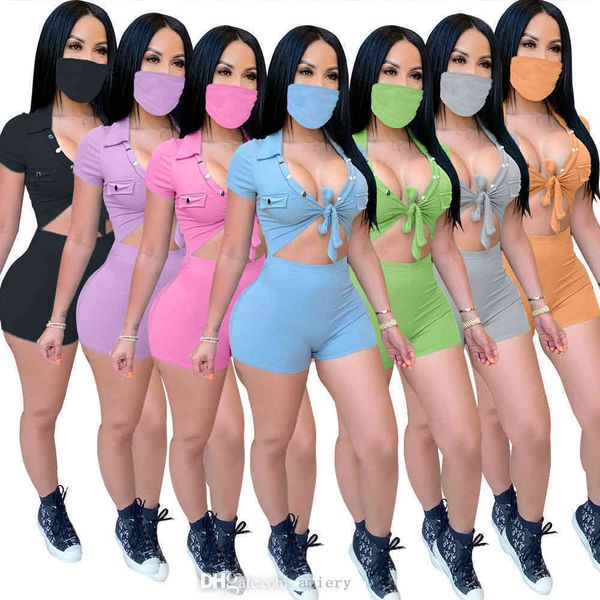 Yüz maskesi ile Seksi Kadın Tulumlar Yaz Tasarımcılar Onesies Düğme Kayışı Rahat Tulum Spor Bodysuit Artı Boyutu Egzersiz Giysileri
