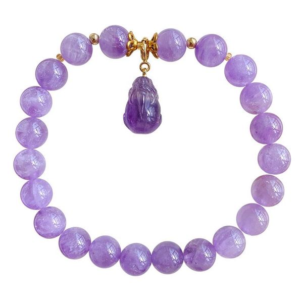 

beaded, strands feng shui lavender purple natural crystal bracelet round bead with pixiu pendant stone bracelets lucky for women fashion jew, Black