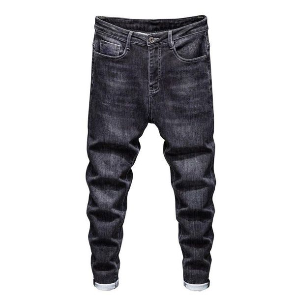

men's jeans thick stretch slim mid-waist casual skinny pants, Blue