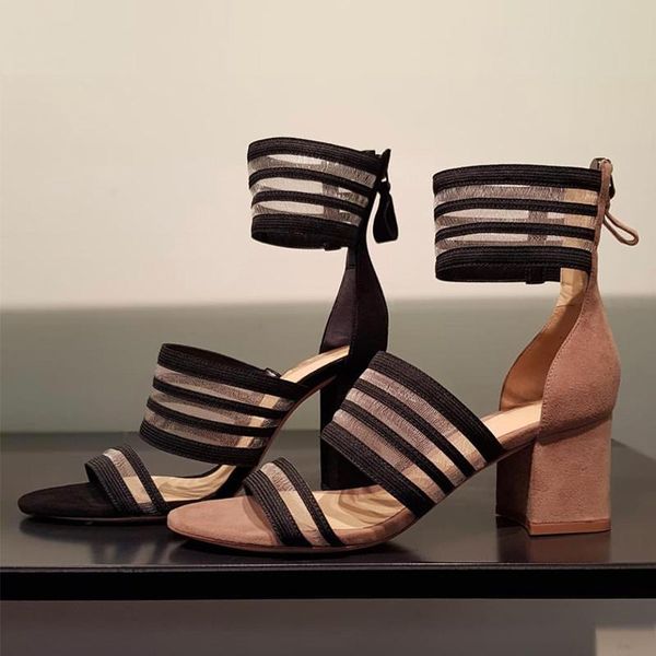 

brand shoes woman 2021 peep toe sandals women high heels summer chaussures femme stretch fabric sandalias mujer, Black