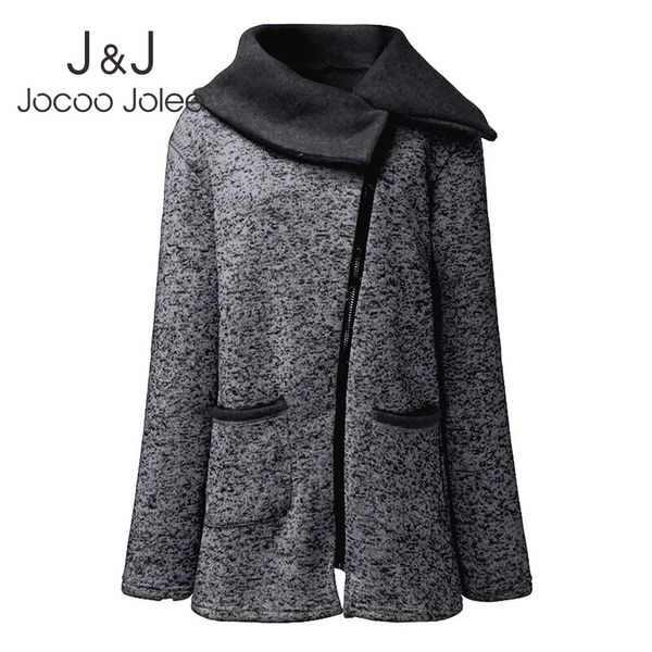 

jocoo jolee women solid long sleeve irregular collar hoodies autumn winter solid woolen sweatshirt overcoats plus size outwear 210518, Black