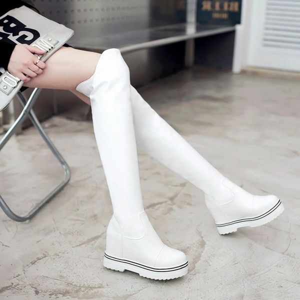 

boots color overknee increase woman season concise waterproof platform solid, Black