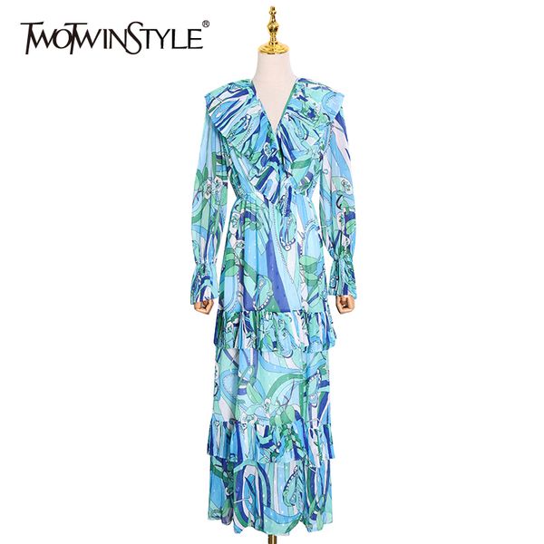 

vgh hit color spring dress for women v neck lantern sleeve high waist irregular hem bohemian dresses female fashion new clothing 210428, Black;gray